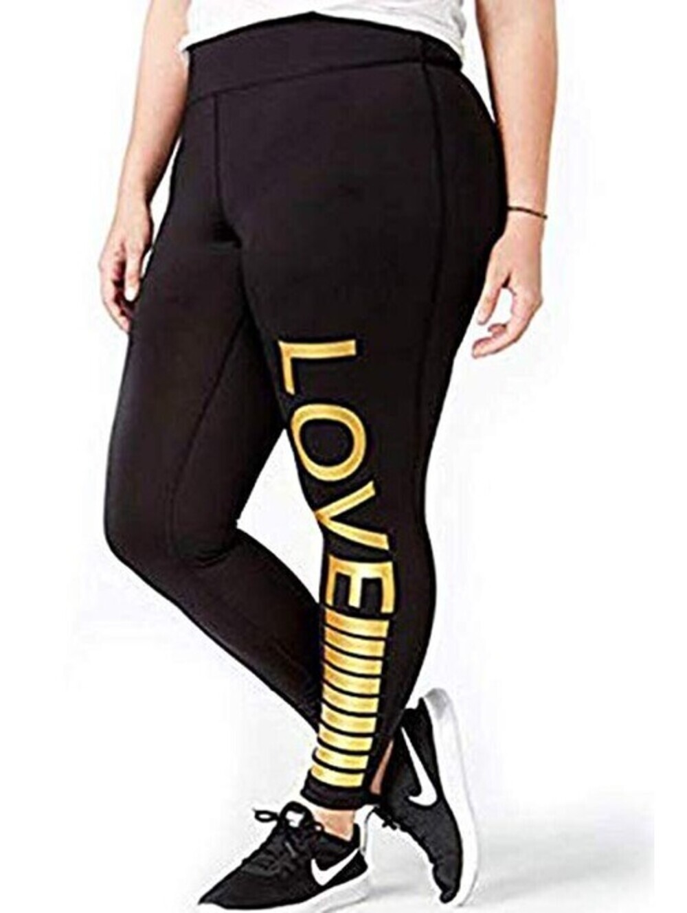 Material Girl Womens Active Plus Size Metallic Love Graphic Leggings Size 1X